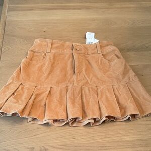 Hollister Corduroy Pleated Mini Skirt in Tan